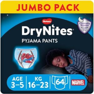 Huggies DryNites Pyjama Pants Einweg Jungen in Marvel Design 3-5 Jahre Jumbopack 4 x 16