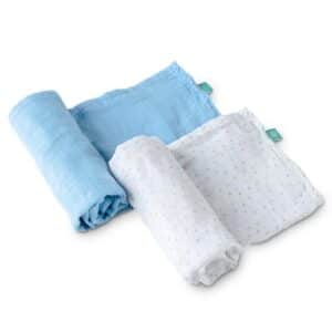 KOALA BABYCARE®Mullwindel Soft Touch 120 x 120 cm 2er-Pack - blau