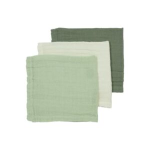 MEYCO Musselin Spucktücher 3er-Pack Uni Offwhite/Soft Green/Forest Green