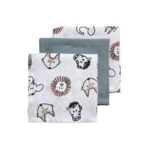 Meyco Spucktücher 3er-Pack Animal/Stone Green 30 x 30 cm